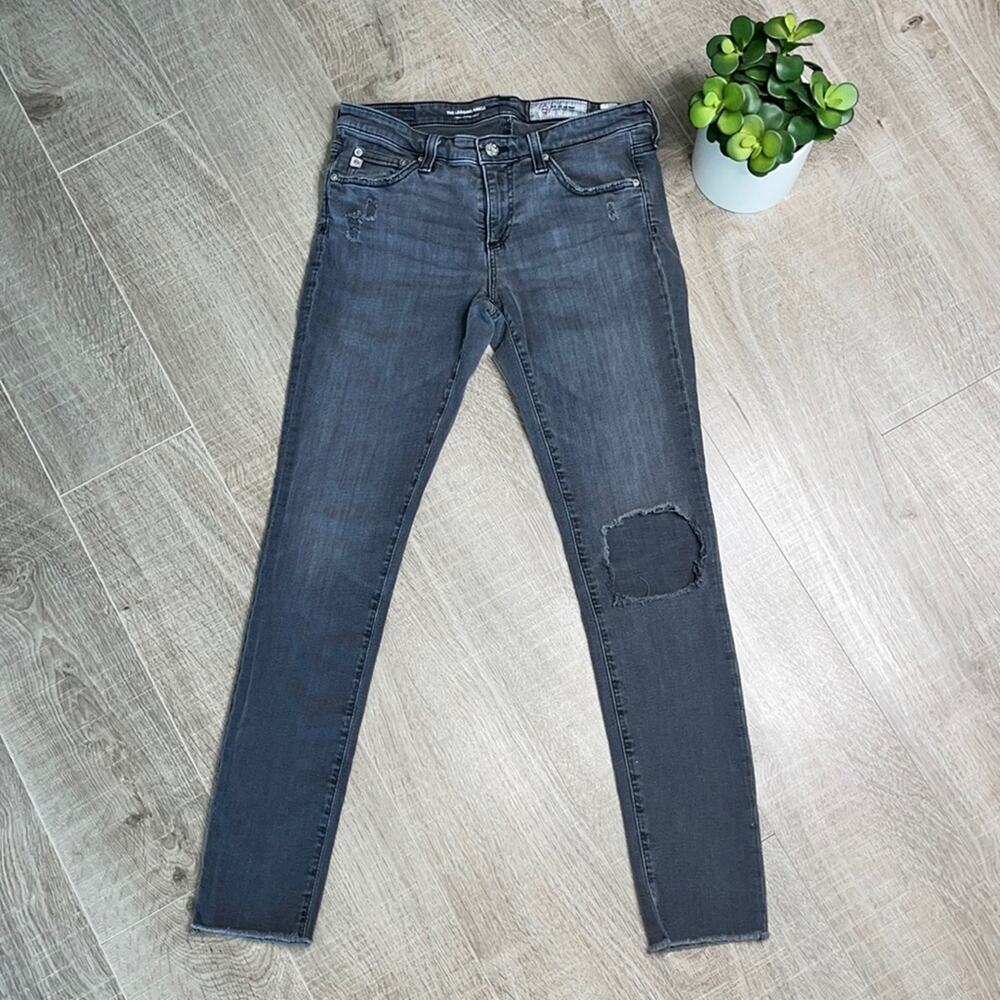 AG Adriano Goldshmied Charcoal Gray Distressed Faded Skinny Jeans Womens Size 27